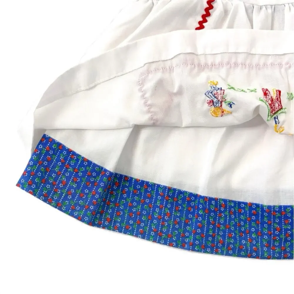 VTG Mayfair Apron Dress Set Size 12 Mo Blue Floral Cottagecore Prairie Photos